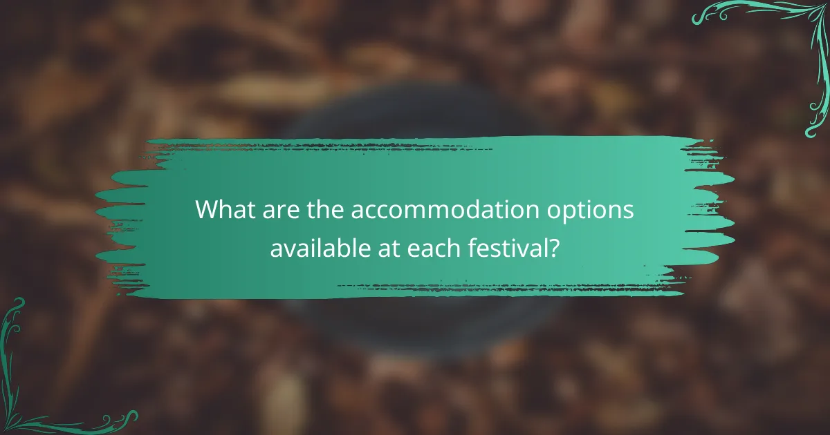 What are the accommodation options available at each festival?